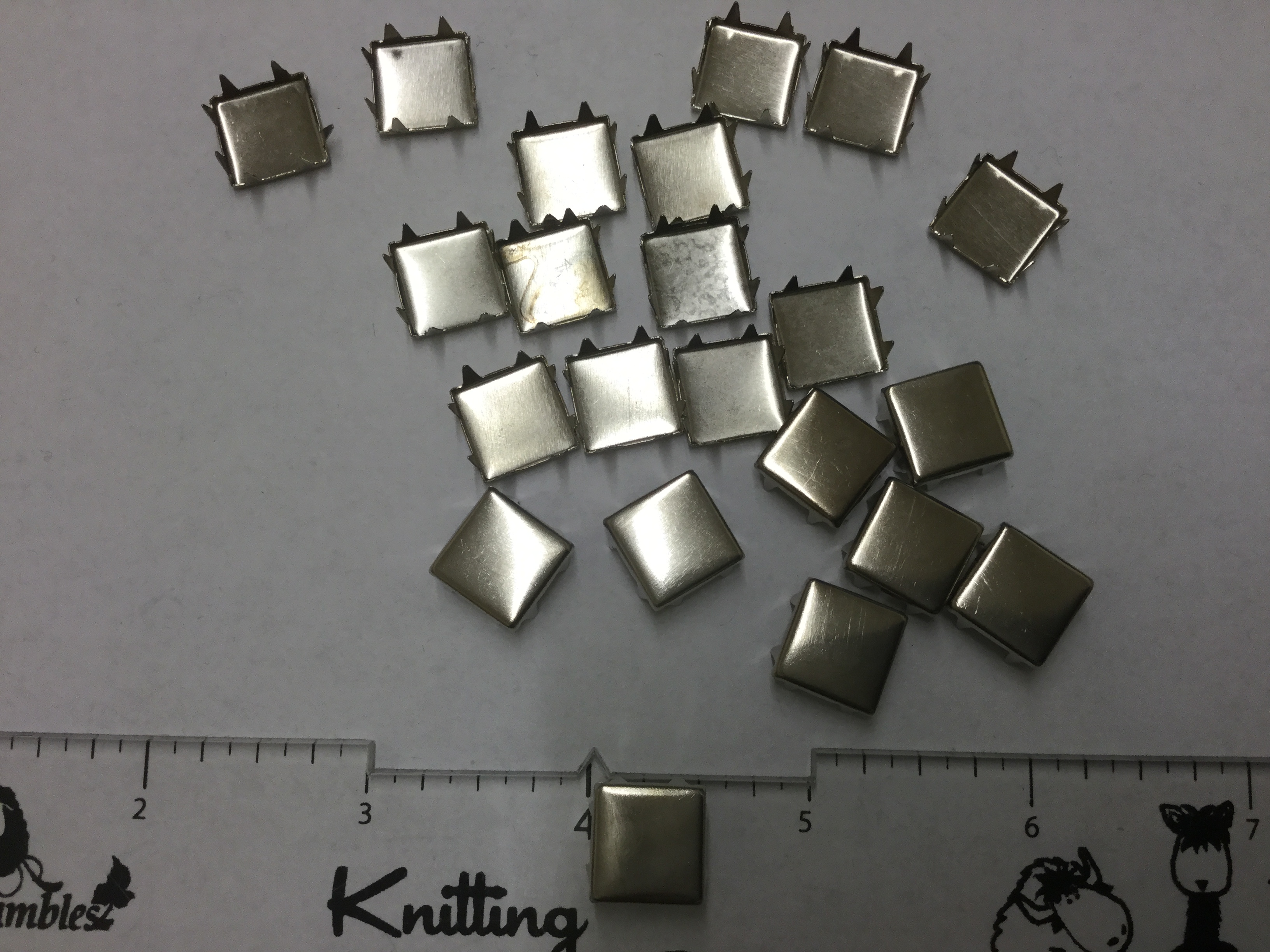 Studs - Silver Tone - Square 1/2 inch (13 mm) - Pack of 22